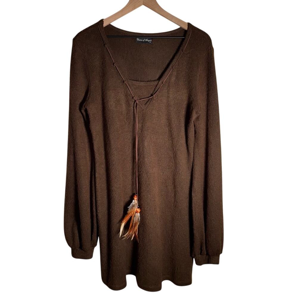UNION OF ANGELS cotton wool blend feather detail native inspired mini dress M
